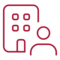 Icon: Kunden (rot) Rotes Icon mit Gebäude und Person