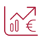 Icon: Umsatzentwicklung (rot) Rotes Icon mit Balkendiagramm und Euro-Symbol